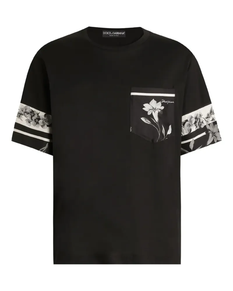 Dolce & Gabbana T-Shirt mit Blumenärmeln - Schwarz Schwarz