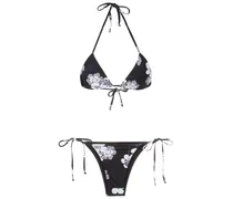 Triangel-Bikini mit Blumen-Print - Schwarz