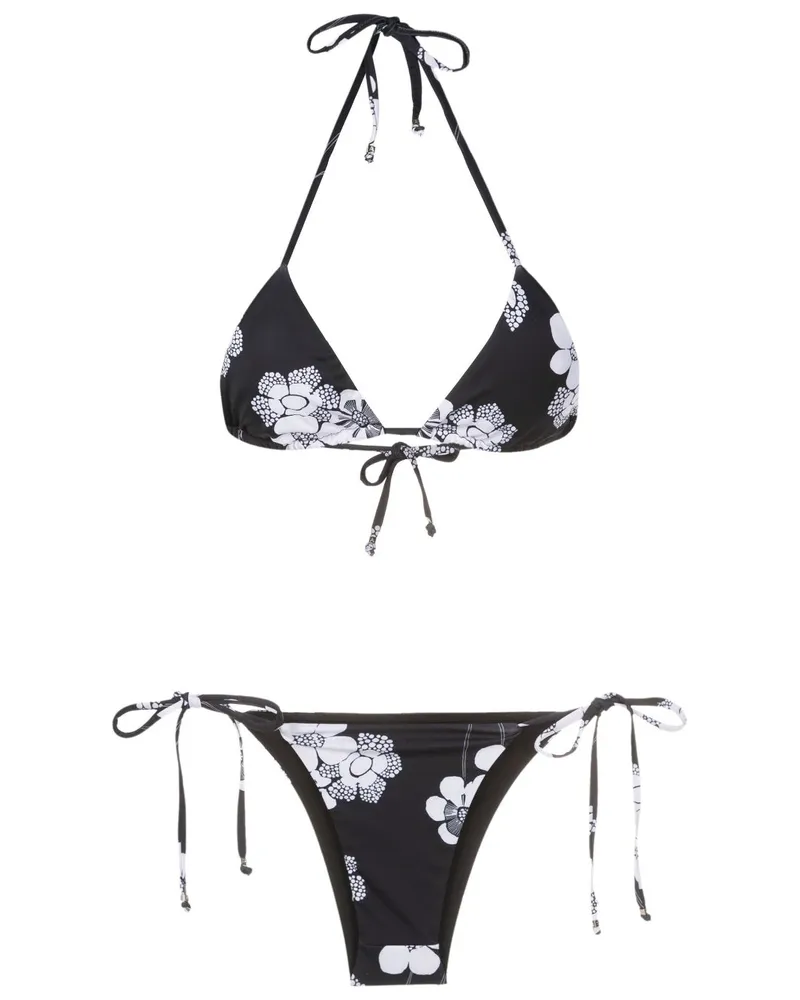Amir Slama Triangel-Bikini mit Blumen-Print - Schwarz Schwarz