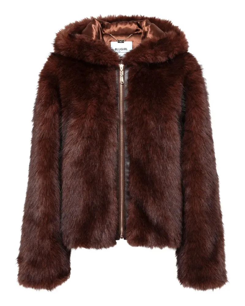 Blumarine Kapuzenjacke aus Faux Fur - Braun Braun
