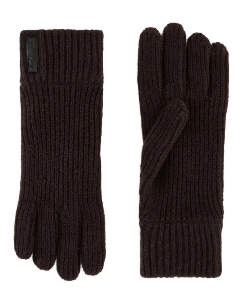 Giorgio Armani Gerippte Handschuhe mit Logo-Patch - Braun Braun