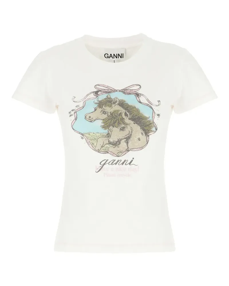 Ganni T-Shirt mit Pferde-Print - Weiß Weiß