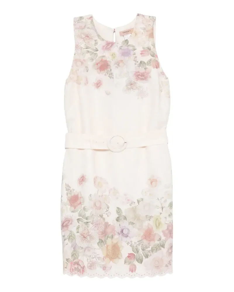 Twin-Set Minikleid mit Blumengürtel - Rosa Rosa