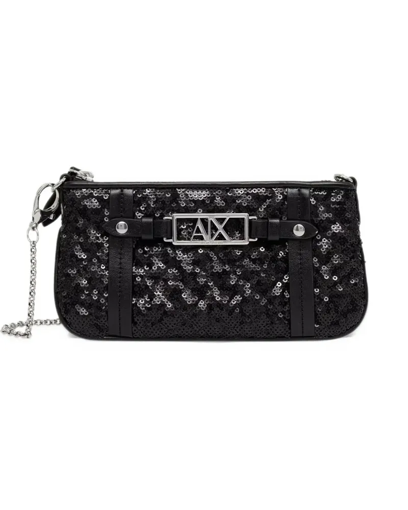 Armani Exchange mini sequin-embellished logo-plaque shoulder bag - Schwarz Schwarz