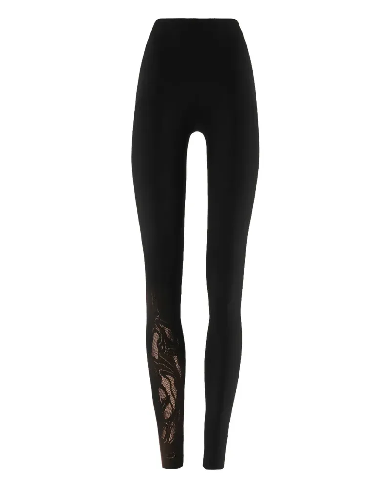 Wolford Leggings mit Rosennetz-Einsatz - Schwarz Schwarz