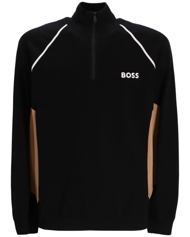 HUGO BOSS Pullover in Colour-Block-Optik - Schwarz Schwarz