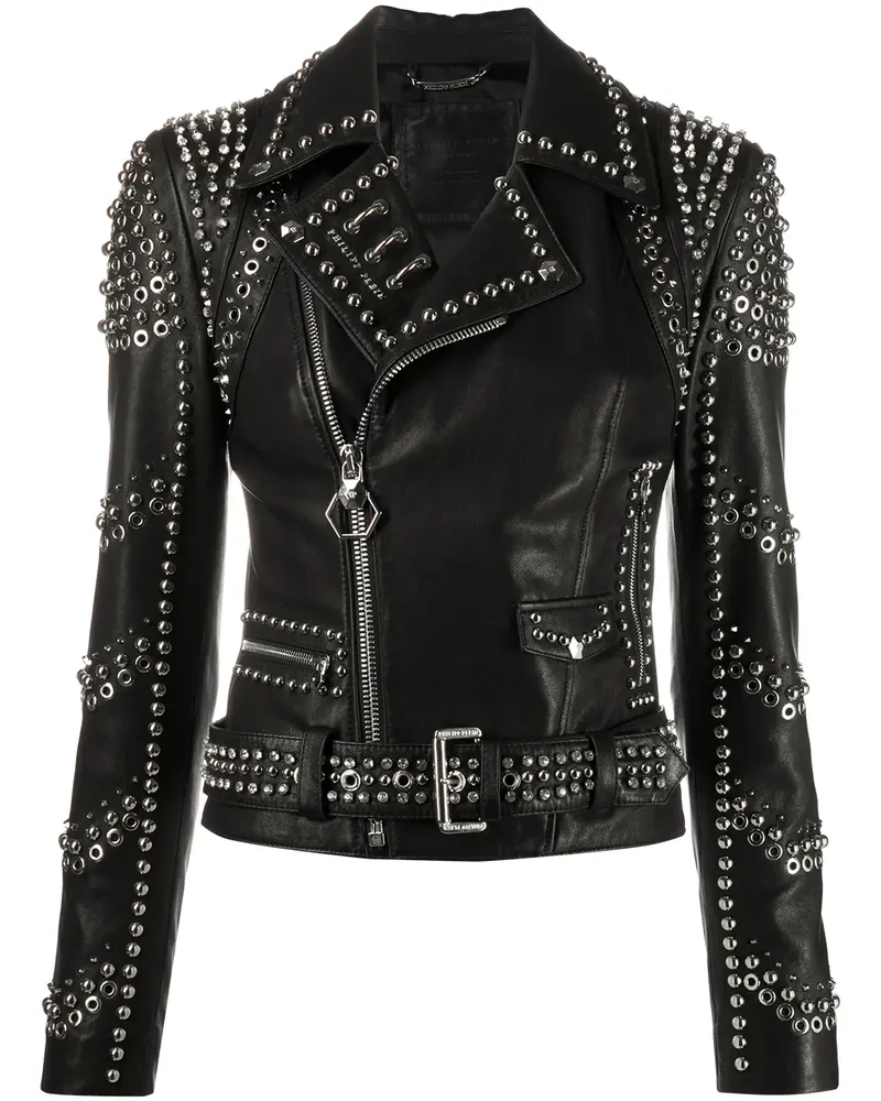 Philipp Plein Bikerjacke mit Piercings - Schwarz Schwarz