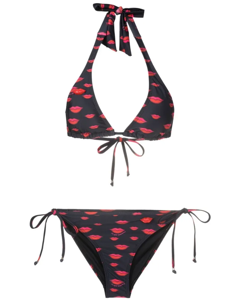Amir Slama Bikini mit Lippen-Print - Schwarz Schwarz