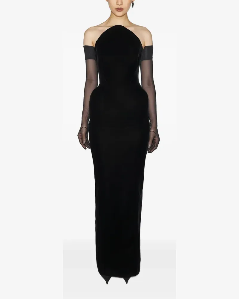 Thierry Mugler Schulterfreies Maxikleid - Schwarz Schwarz