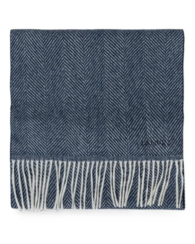 Lanvin herringbone-pattern fringed scarf - Blau Blau