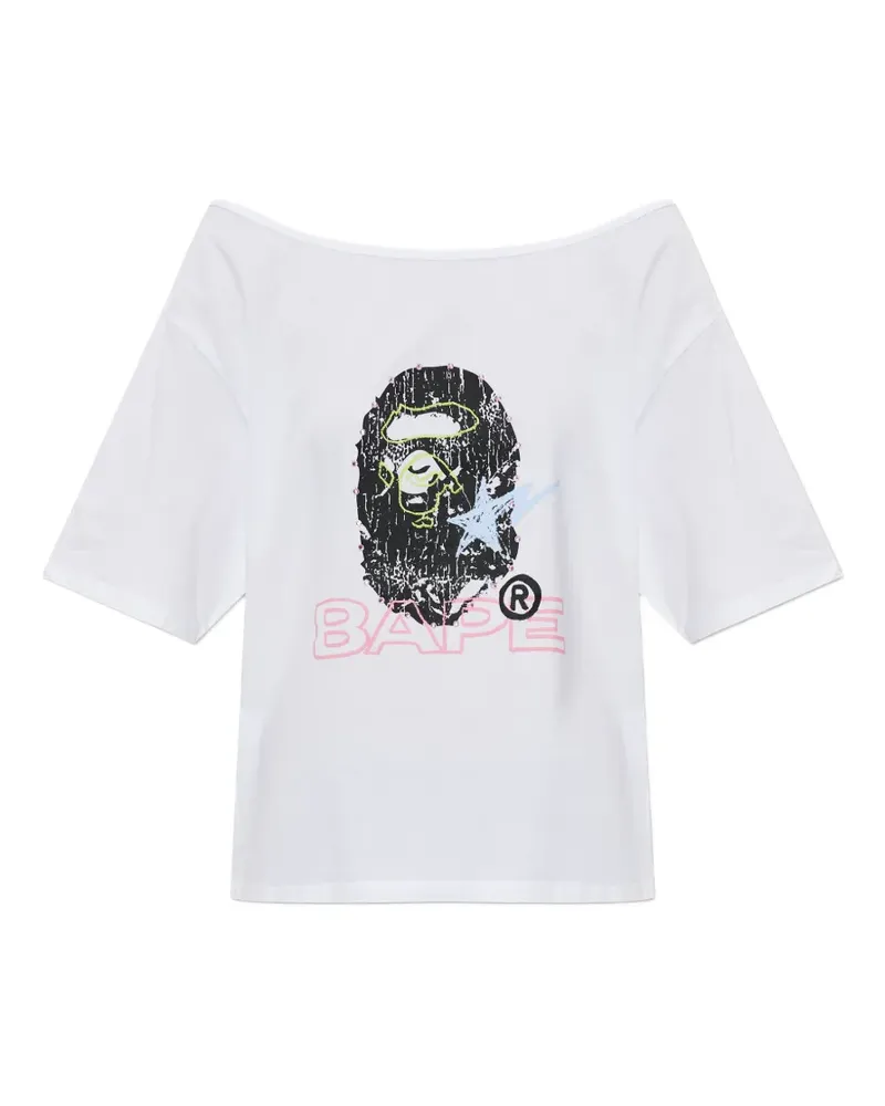 BAPE rhinestone-embellished logo-print T-shirt - Weiß Weiß