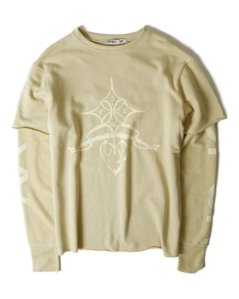 OPEN YY T-Shirt im Layering-Look mit grafischem Emblem - Gelb Gelb