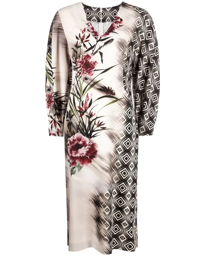 Alberta Ferretti Midikleid mit Blumen-Print - Schwarz Schwarz