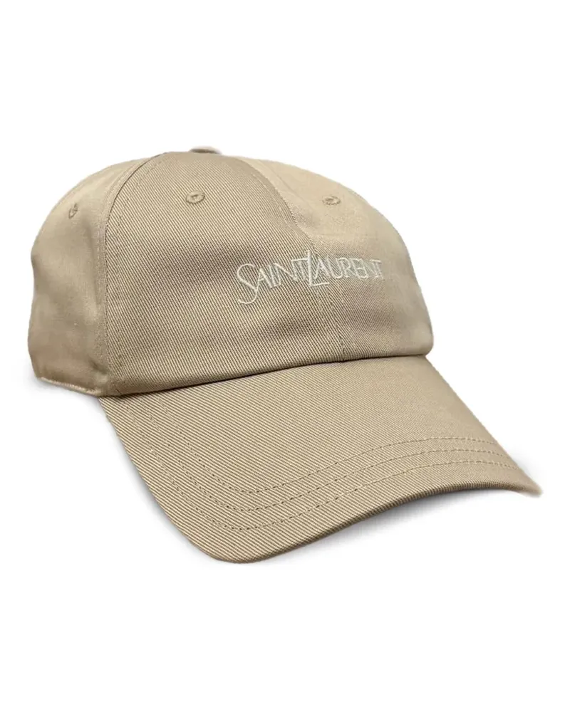 Saint Laurent logo cap in cotton gabardine - Nude Nude