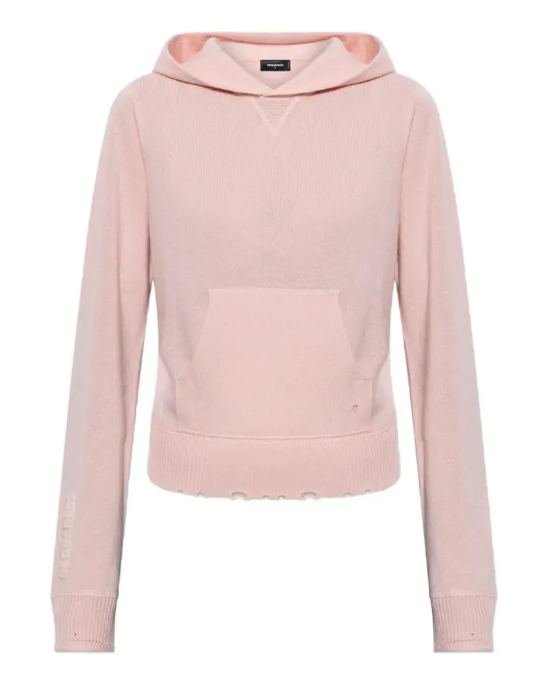 Dsquared2 Hoodie in Distressed-Optik - Rosa Rosa