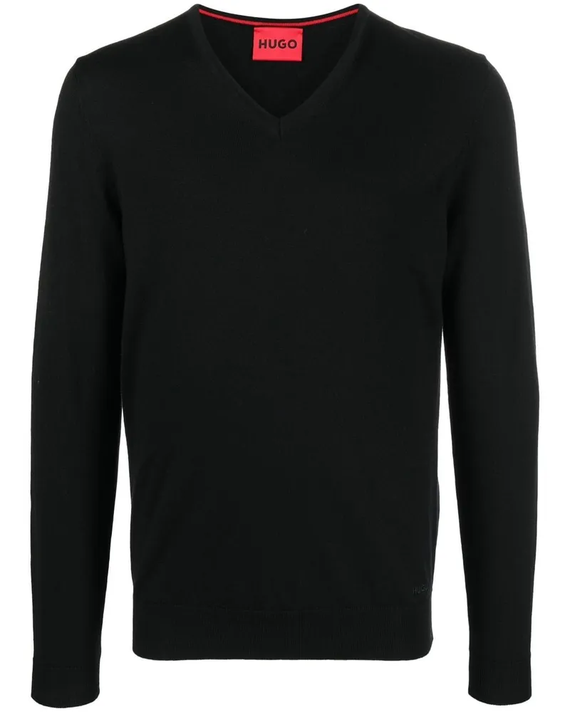 HUGO BOSS Pullover mit V-Ausschnitt - Schwarz Schwarz