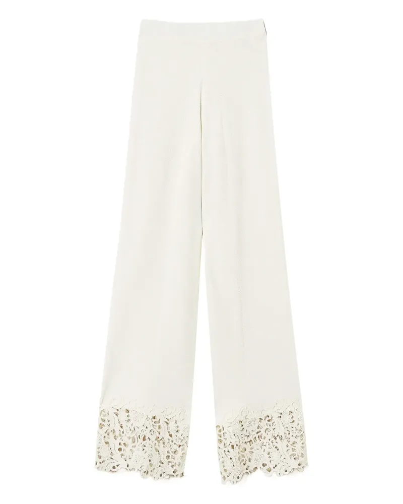 Twin-Set Gestrickte Hose mit Spitzeneinsatz - Weiß Weiß