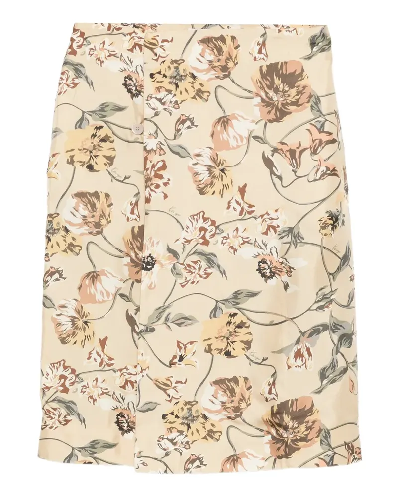 Kenzo Seiden-Midirock mit Blumenprint - Nude Nude