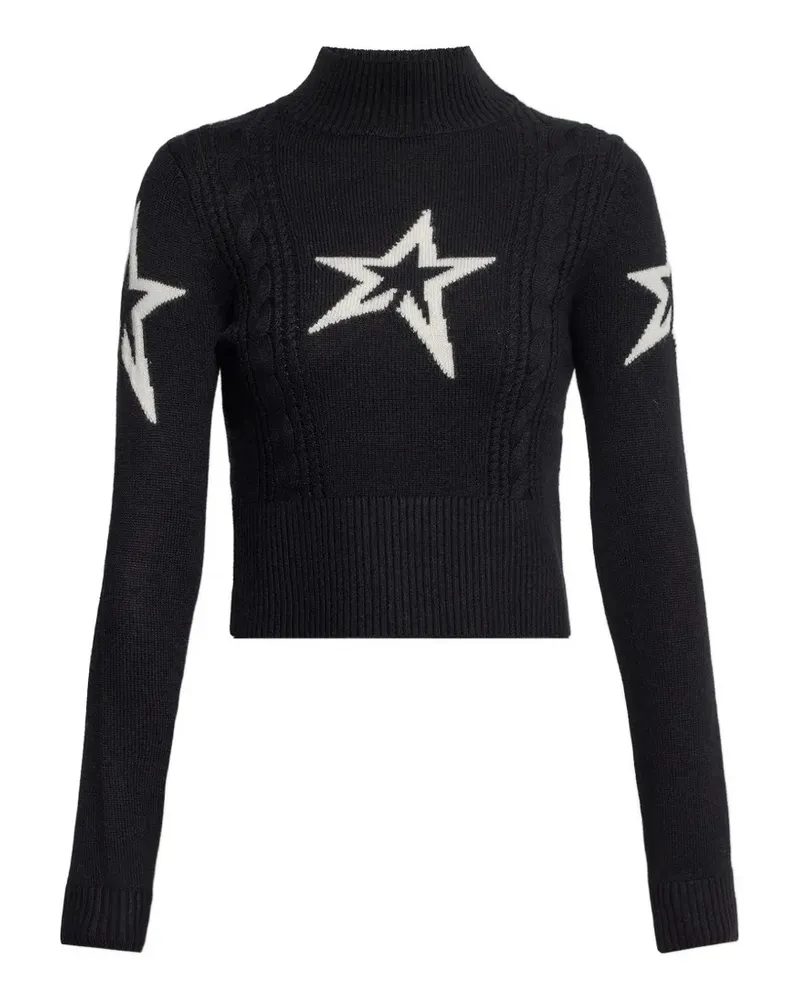 Perfect Moment Zopfmuster-Pullover mit Stern-Intarsie - Schwarz Schwarz