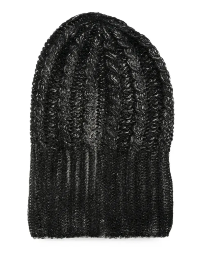Avant Toi Gerippte Beanie mit Zopfmuster - Schwarz Schwarz