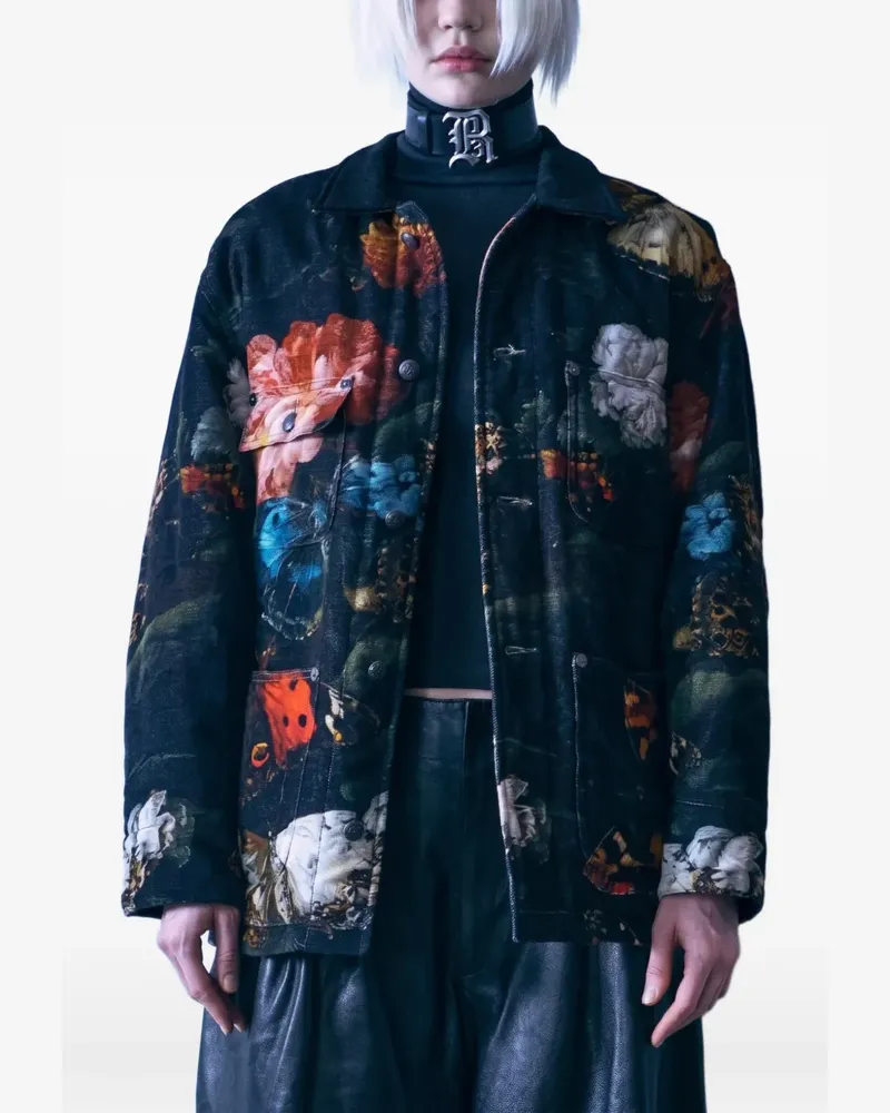 R13 Jacke mit Blumen- und Schmetterlingsprint - Schwarz Schwarz
