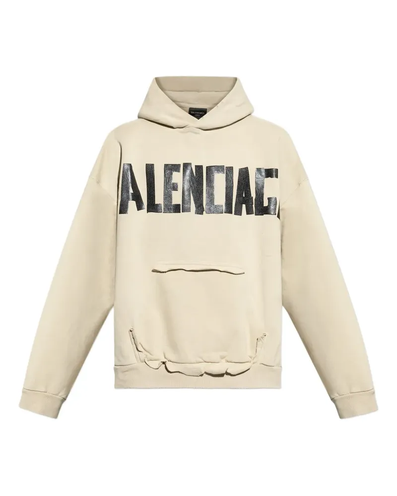 Balenciaga Ausgefranster Hoodie mit Logo-Print - Nude Nude