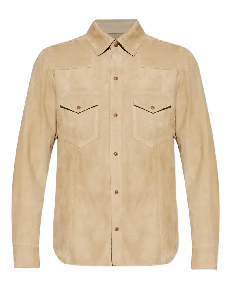 Eleventy flap-pocket suede shirt - Nude Nude