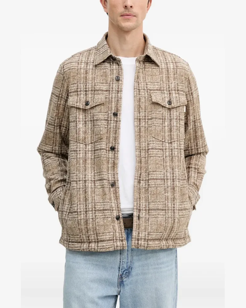 JOOP! button-up check-pattern shirt jacket - Nude Nude