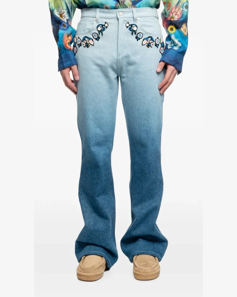 Casablanca Paris floral-embroidered jeans - Blau Blau