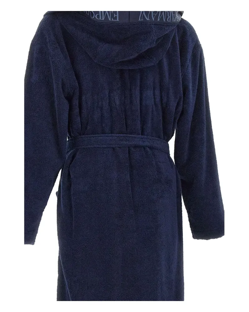Emporio Armani Kapuzen-Bademantel mit Jacquard-Logo - Blau Blau