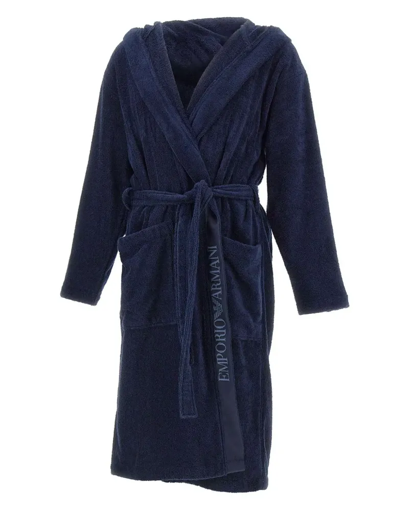 Emporio Armani Kapuzen-Bademantel mit Jacquard-Logo - Blau Blau