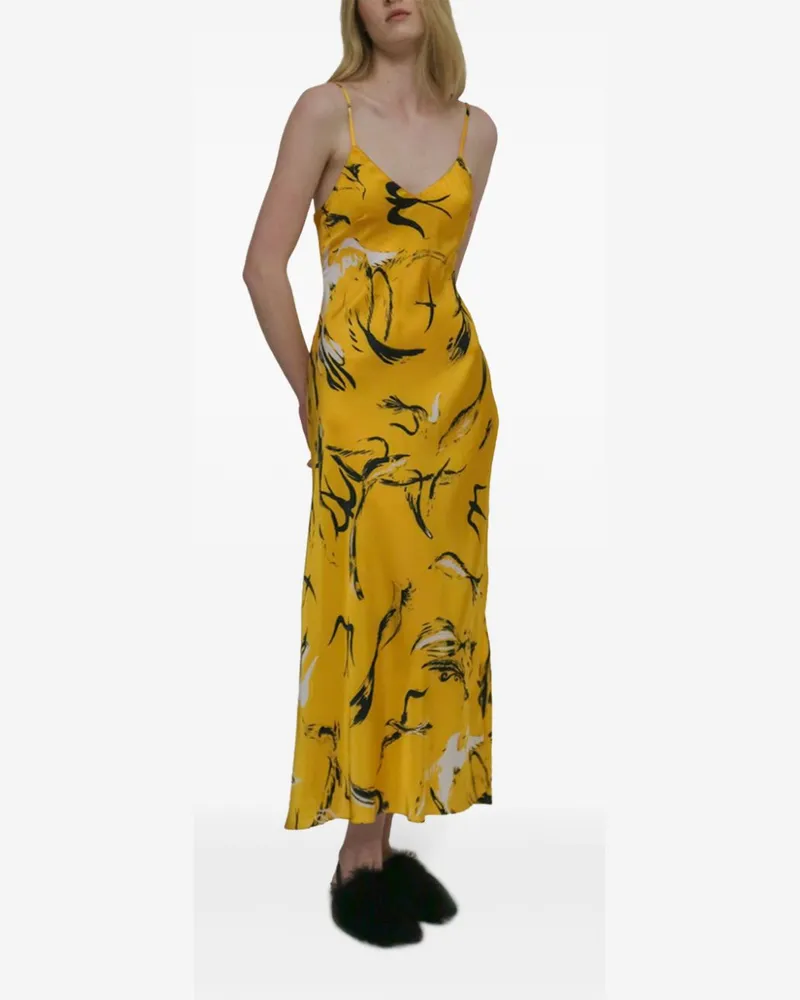 Rosetta Getty Camisole-Kleid mit Painted Birds-Print - Gelb Gelb