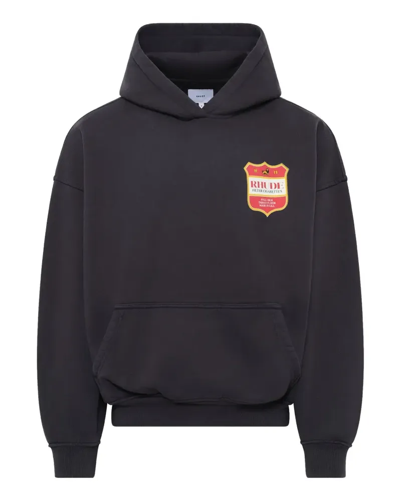 RHUDE crest-graphic kangaroo-pocket hoodie - Schwarz Schwarz