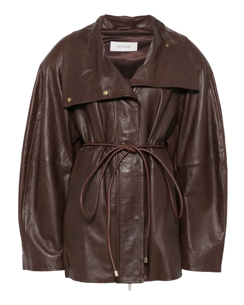 SPORTMAX SPSAlaggio belted leather jacket - Braun Braun