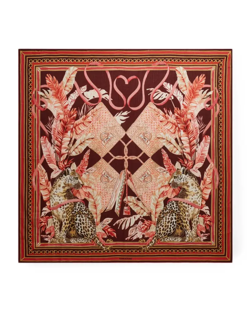 Ferragamo Schal mit Feline-Print - Rot Rot