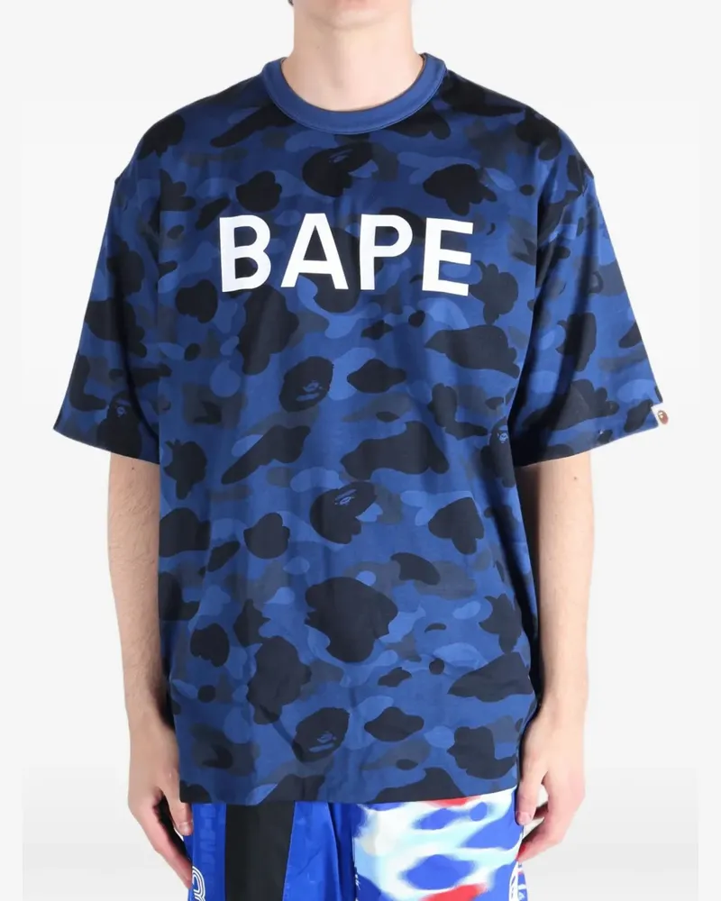 BAPE camouflage-print logo-print T-shirt - Blau Blau