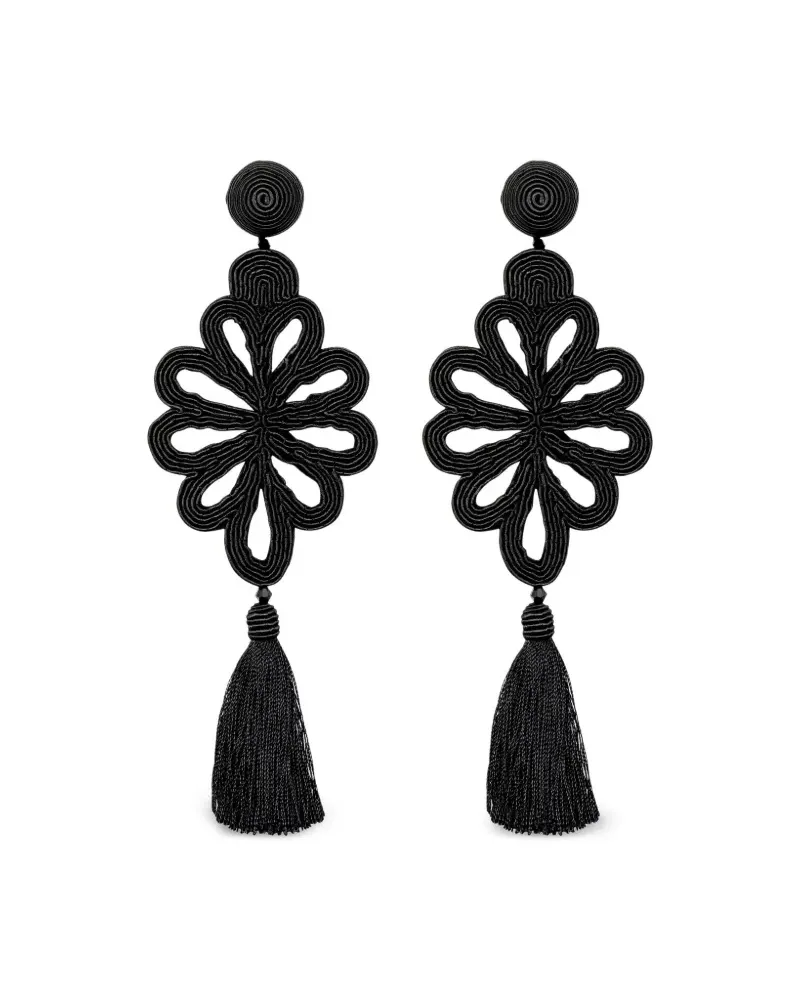 Jennifer Behr Blumenohrringe mit Quaste - Schwarz Schwarz