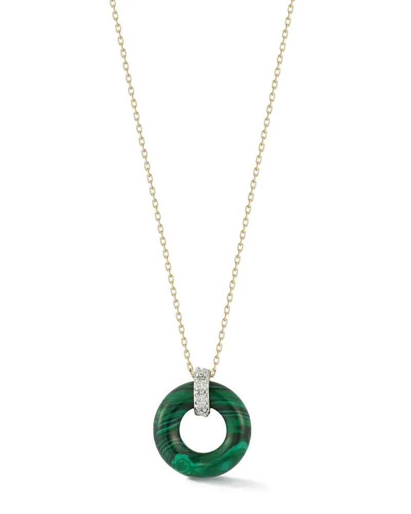 MATEO 14kt Donut Gelbgoldhalskette mit Diamant und Malachit Gold