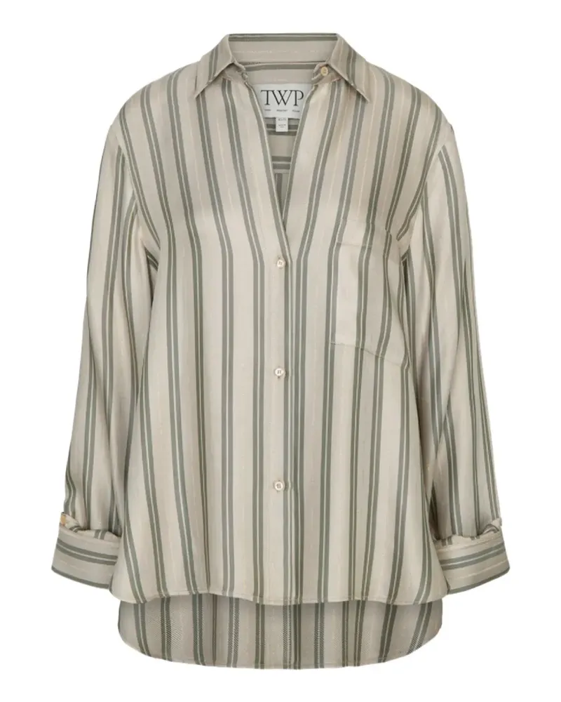 TWP Next Morning vertical-stripe chest-pocket shirt - Nude Nude