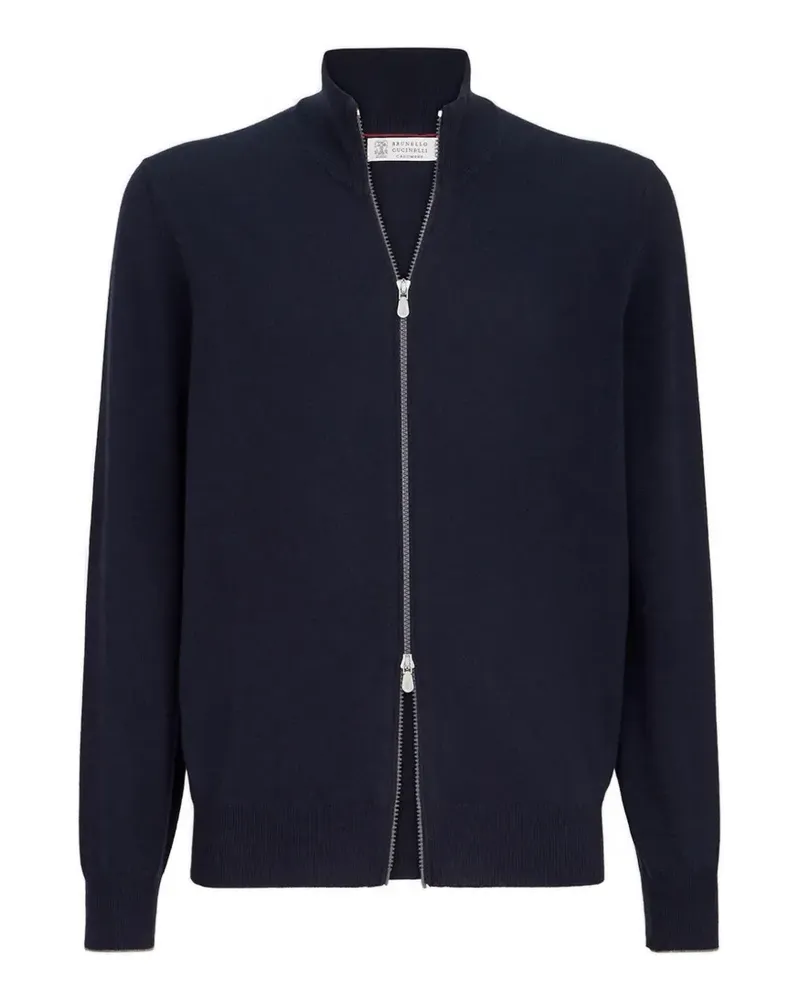 Brunello Cucinelli Kaschmir-Strickjacke mit hohem Kragen und Reißverschluss - Blau Blau