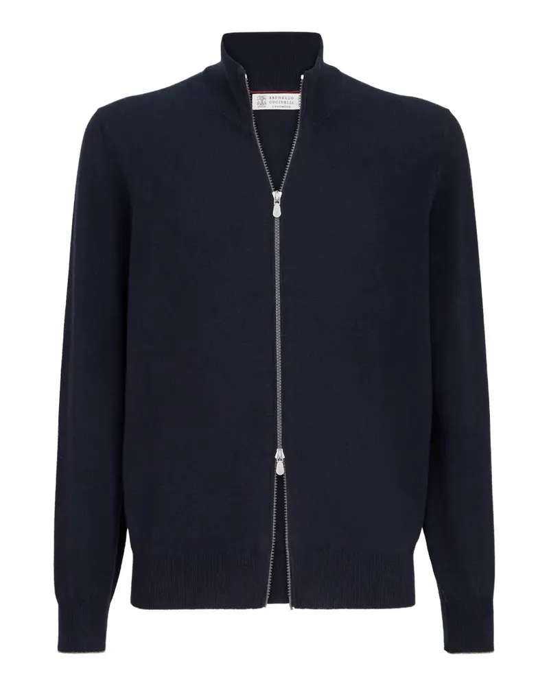 Brunello Cucinelli Kaschmir-Strickjacke mit hohem Kragen und Reißverschluss - Blau Blau