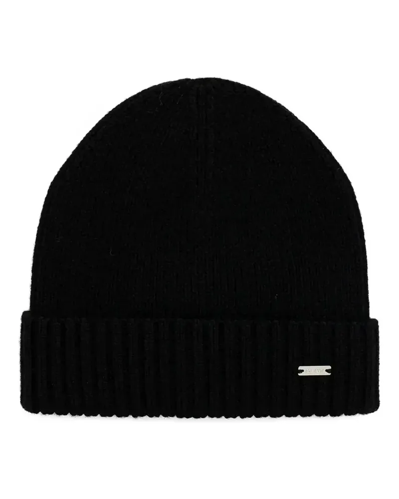Geox ribbed-knit logo-plaque beanie hat - Schwarz Schwarz