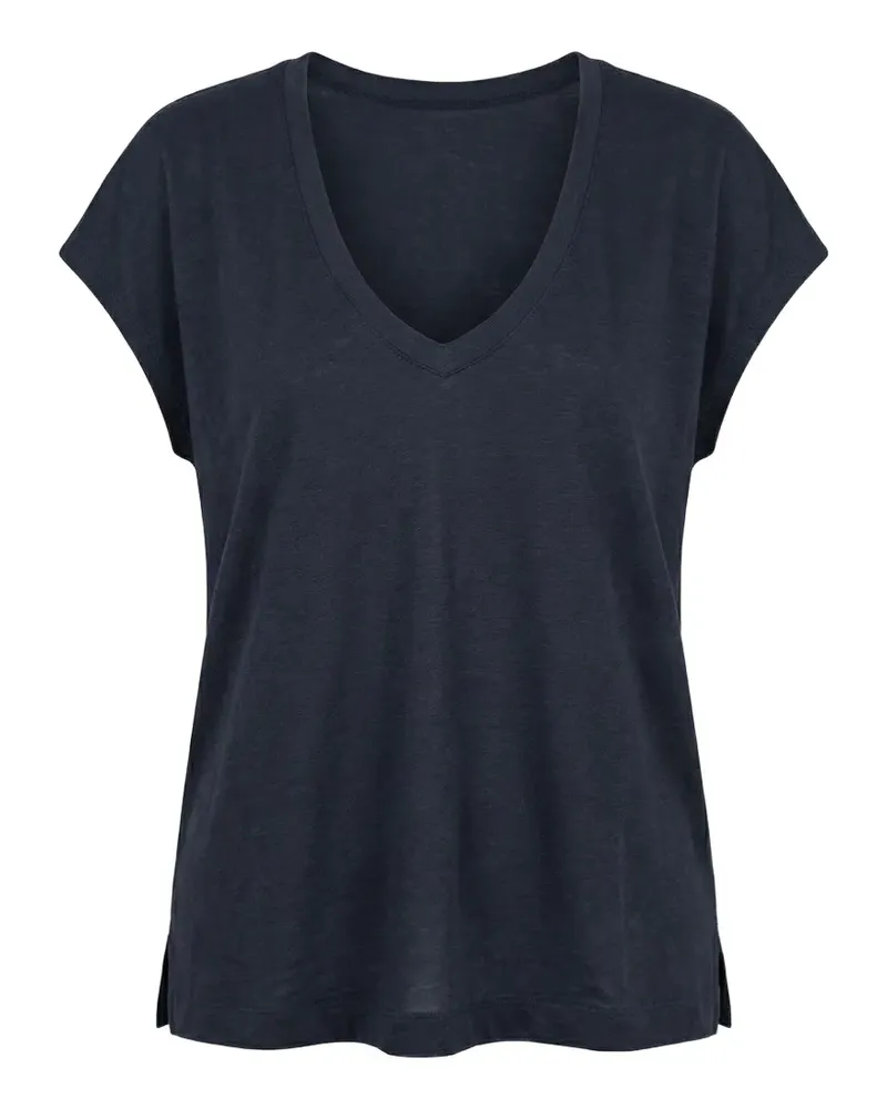 Majestic T-Shirt mit V-Ausschnitt - Blau Blau