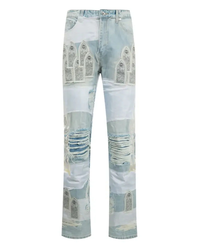 WHO DECIDES WAR Jeans im Patchwork-Look mit Flügel - Blau Blau