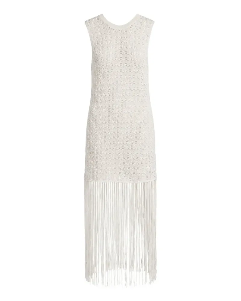 Ganni pointelle-knit fringe-detail dress - Nude Nude
