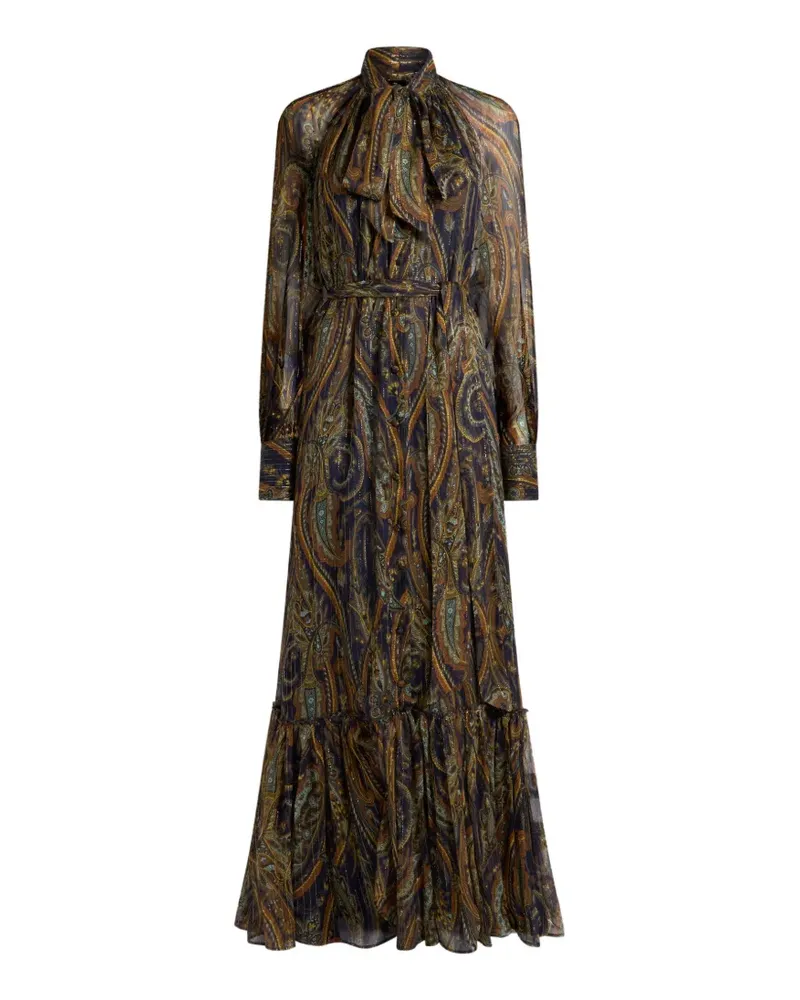 Etro Langes Seidenkleid mit Schleife und Paisleymuster - Braun Braun