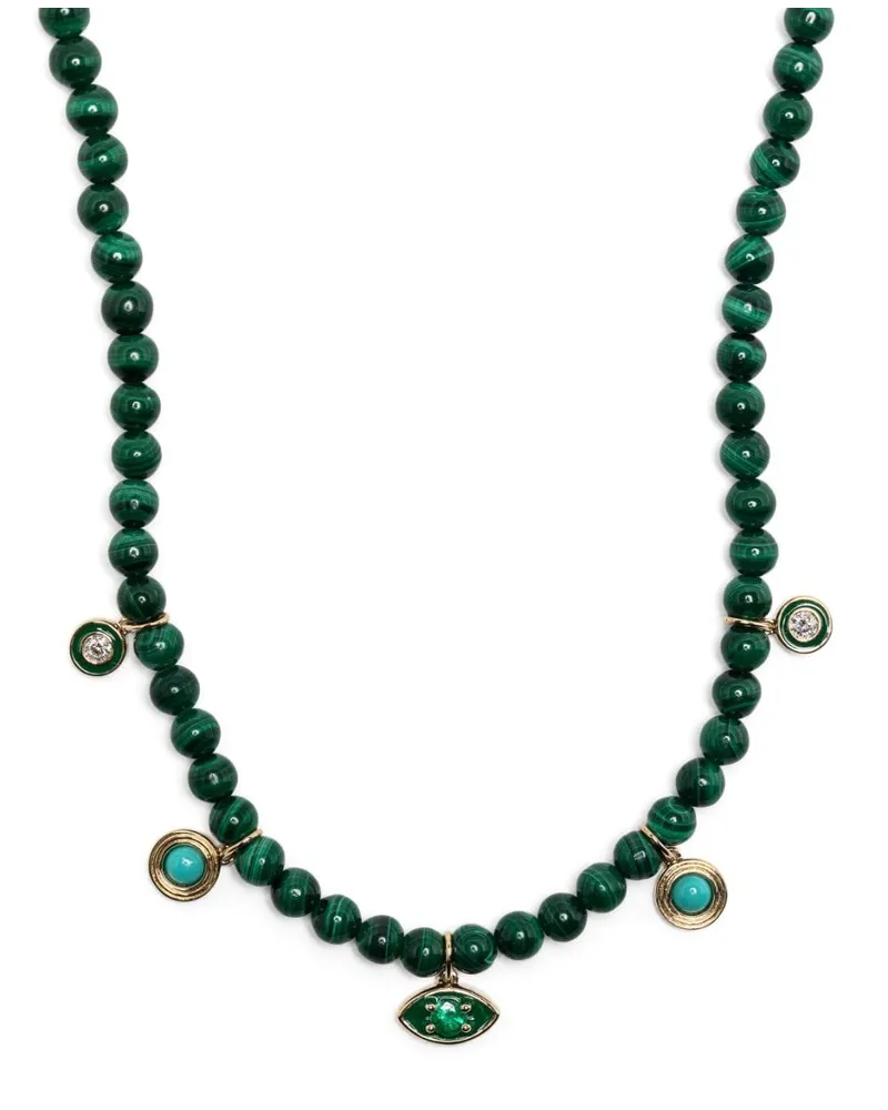Sydney Evan Perlenkette aus Malachit mit 14kt Gelbgolddetail und Diamanten - Grün Grün