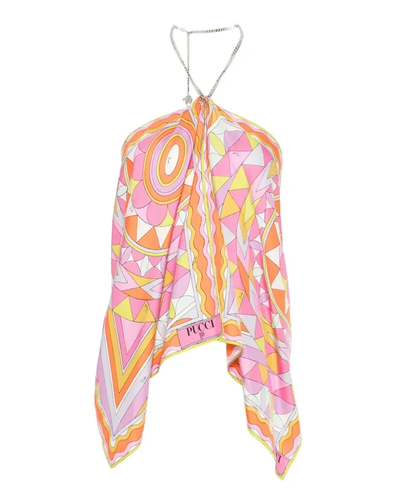 Emilio Pucci geometric-print chain-link halterneck top - Orange Orange