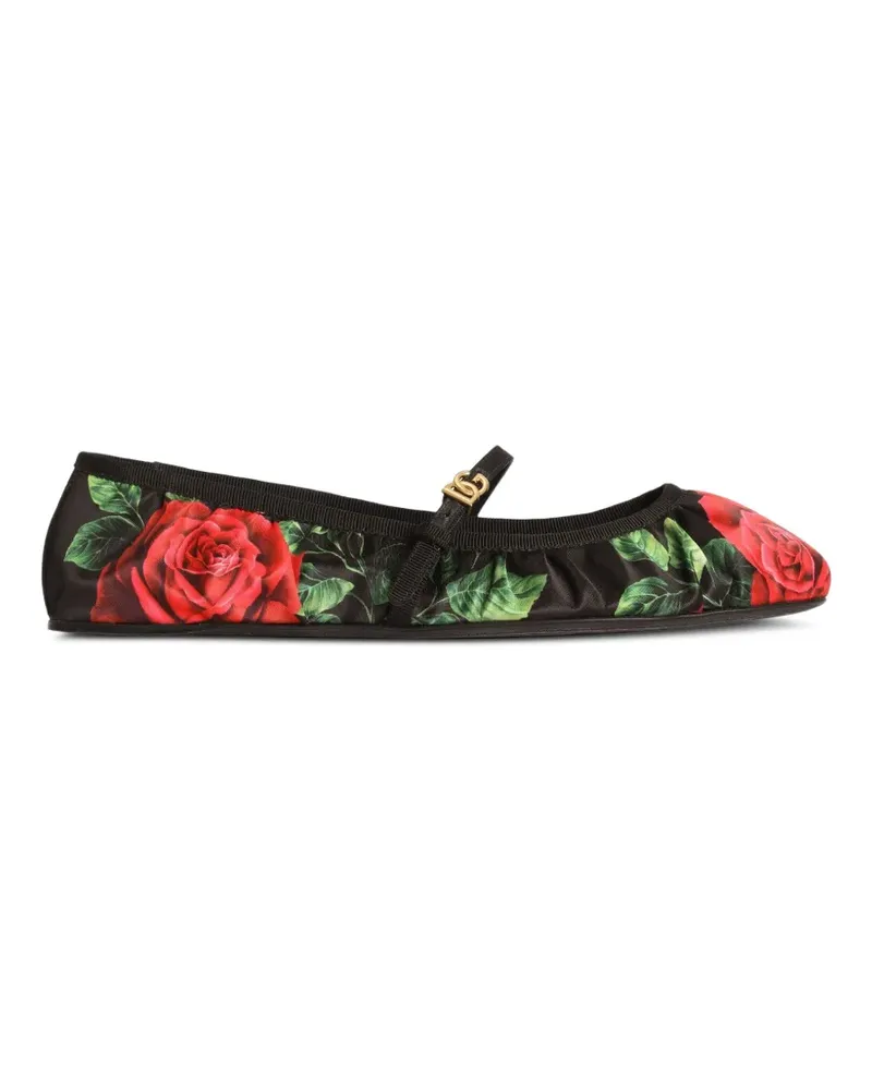 Dolce & Gabbana Ballerinas mit Rosen-Print - Schwarz Schwarz