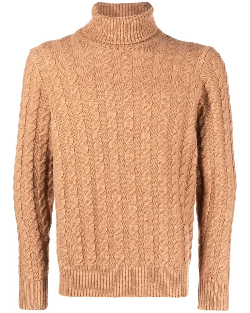 Zanone Rollkragenpullover mit Zopfmuster - Braun Braun